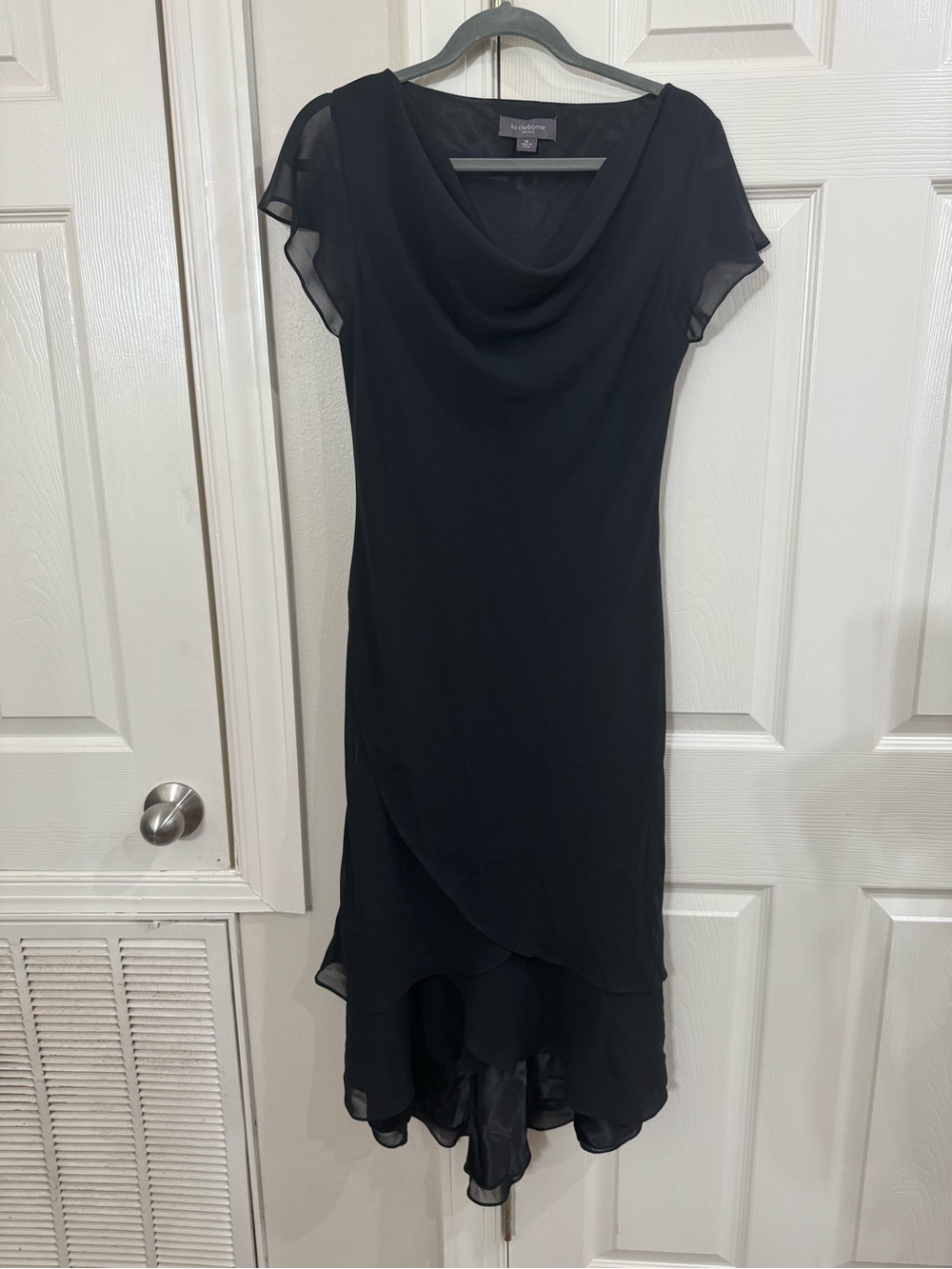 Liz Claiborne Black High-Low Chiffon Draped Dress